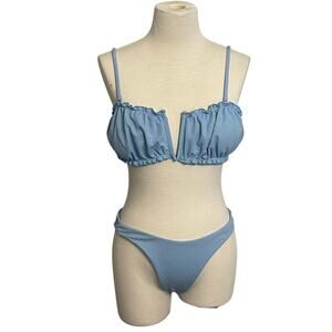 SHEIN Women’s Bikini Baby Blue Gathered Top Size‎ Large